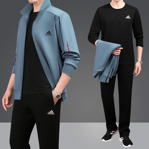 阿迪新款运动套装男春秋三叶草中老年爸爸装休闲开运动服三件套