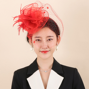 小礼帽女头饰名媛旗袍配饰民国新娘帽面纱晚宴礼服发饰复古网纱帽