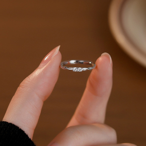 S925纯银麻花锆石开口戒指女小众设计高级感单戒可调节食指环尾戒