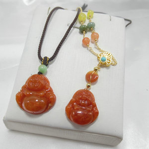 003人付款淘宝天然玉弥勒和田佛吊坠项链古法金镶嵌女s925银白玉小