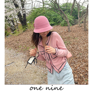 jennie沈梦辰同款小香风粉色针织衫女开衫薄款撞色短款春秋装外套