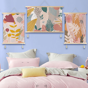 抽象艺术绒布卷轴挂画卧室房间床头背景墙流苏挂布客厅沙发挂毯