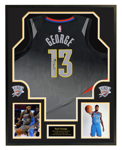保罗乔治 亲笔签名 okc雷霆队球衣 带证书 裱框收藏