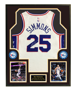 本西蒙斯 亲笔签名球衣白色 76人队篮球服 含sa证书 裱框