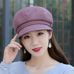 秋季新款女士帽子韩版时尚缝线鸭舌帽休闲逛街八角帽显脸小贝雷帽