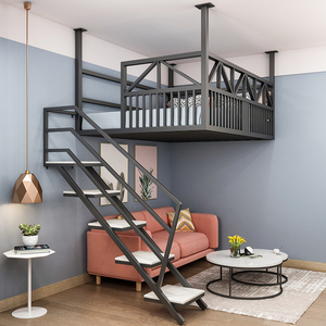 北欧铁艺高架床小户型省空间楼阁床简约现代儿童高低床悬挂吊床