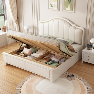 美式实木床公主欧式双人床主卧室白色奶油风床1.8米大床高端婚床