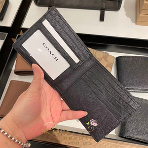 国内现货coach蔻驰经典c纹短款对折男钱包卡包牛皮时尚情人节礼物