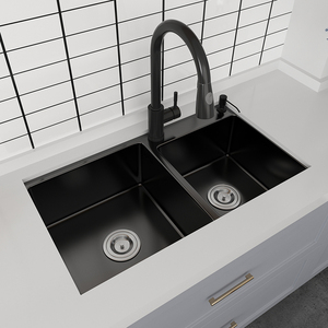 芳盛黑色纳米水槽双槽加厚304不锈钢家用厨房洗菜盆手工盆洗碗池