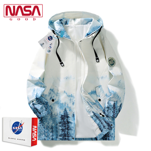 NASA联名中长款风衣男士春季2024新款青少年学生连帽加绒加厚外套