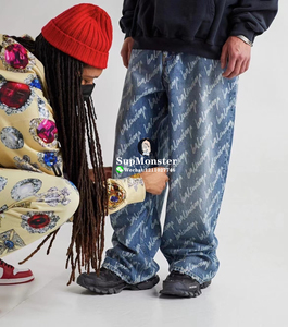 代购balenciaga 22ss 巴黎世家 蓝白弹幕涂鸦满印logo牛仔裤