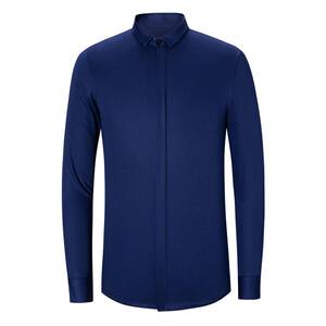 九牧王男装冬季修身版钴蓝色休闲长袖衬衫 hc3951617
