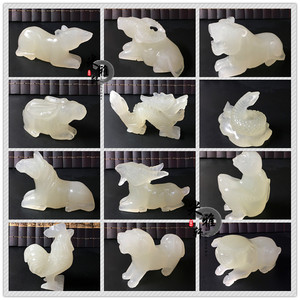 天然玉石十二12生肖小动物手工摆件鼠牛虎兔龙蛇马羊猴鸡狗猪一套