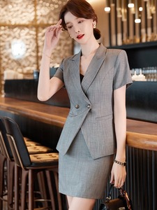 灰色西装套裙女2024新款夏季酒店经理短袖正装职业套装夏装工作服