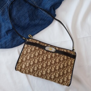 sold/ dior 迪奥 红棕色老花帆布 拉链款 单肩腋下包 日本中古