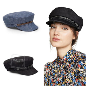 折扣现货 美国代购eugenia kim正品牛仔报童帽 蓝/黑皮带装饰帽子
