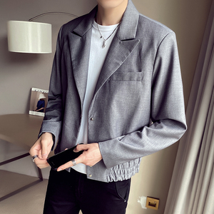 短款小西服外套男炸街修身春秋季韩版潮流英伦风矮小个子休闲西装