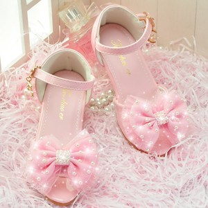 拉夏贝尔女童凉鞋2022新款夏季小女孩粉色鱼嘴鞋软底儿童高跟鞋女