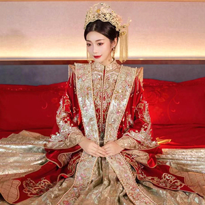 秀禾服2022新款新娘结婚汉服高端重工秀禾中式婚纱凤冠霞帔婚服女