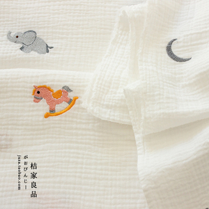 客订刺绣有机棉纯棉纱布2层褶皱布料衣服盖毯口水巾床单包被面料