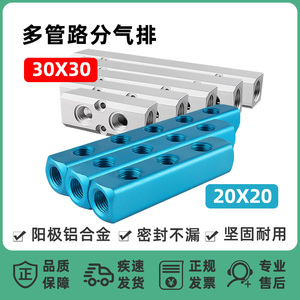 多管路分气排接头分配器20X20 30x30 2分4分水路气路直通多通铝排