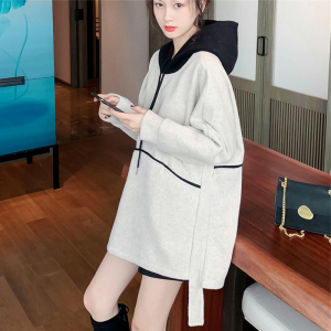 中长款连帽卫衣女套头上衣2019年秋冬新款韩版宽松百搭毛呢外套潮