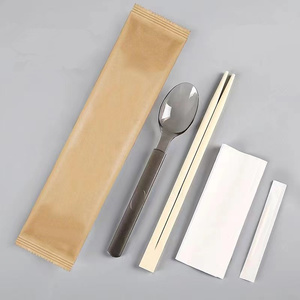 一次性筷子四件套牛皮纸家用商用美式勺外卖高档套装勺子方便竹筷