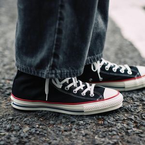 日产匡威converse allstar j 1980s日本制黑色红边复古帆布鞋男女