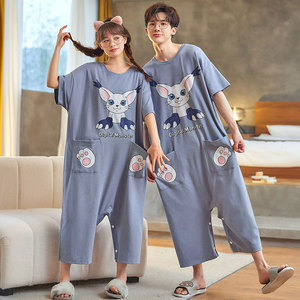 夫妻双人连体睡衣开裆