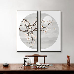 新中式装饰画客厅沙发背景墙挂画茶室书房禅意壁画玄关花鸟工笔画