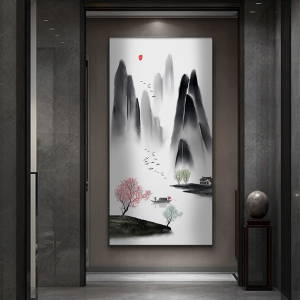 玄关山水装饰画新中式走廊过道竖版挂画中国风禅意水墨风景墙壁画