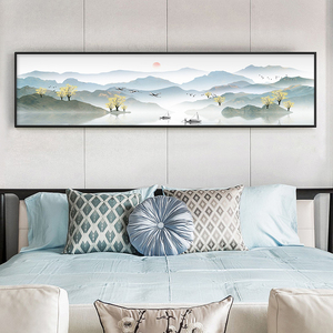 卧室床头装饰画新中式沙发背景墙壁画禅意山水挂画大气横幅风景画