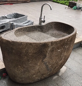 原石鹅卵石头洗衣池室外洗手庭院落地整块石头别墅脸盆