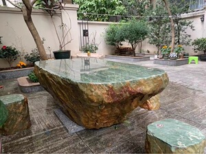 石桌石凳天然九龙壁整石户外椅配茶几石凳户外庭院花园石雕