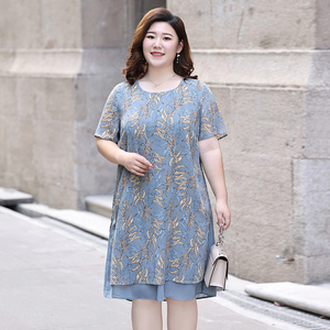 胖mm大码女装收腰遮肚显瘦气质雪纺连衣裙夏季短袖胖妈妈洋气裙子