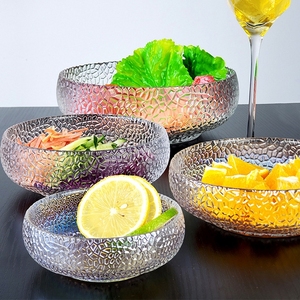 日式锤目纹玻璃碗千叶甜品碗沙拉碗拌凉菜碗家用透明饭碗餐具套装