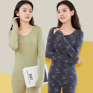 罗丽丝秋衣秋裤女纯棉套装薄款内穿打底全棉毛衫学生少女士圆领保