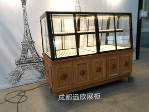 面包展示柜实木中岛陈列柜铁艺饼干展示架成都玻璃面包柜制作厂家