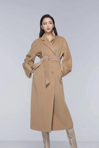 M家101801大衣进口羊绒中长款双排扣经典时尚女高端双面毛呢外套