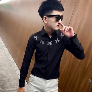 发型师衬衫男s码潮流美发师网红夜店社会人精神小伙长袖帅气衬衣