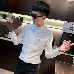 发型师衬衫男s码潮流美发师网红夜店社会人精神小伙长袖帅气衬衣