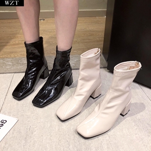 粗跟女士半高皮靴