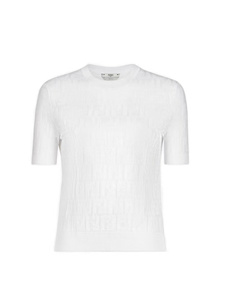 Fendi/芬迪 新款双FF满字母logo镂空圆领短袖针织衫上衣毛衣T恤女