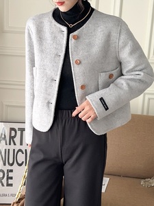 韩版气质双面尼大衣女2023新款高端小香风短款羊绒羊毛纯手工上衣