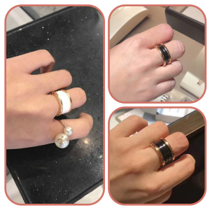 bvlgari/宝格丽 18k玫瑰金 b.zero1 双环 黑白陶瓷 戒指 男女对戒