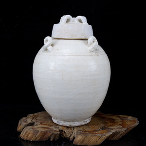 唐代邢窑白釉四系盖罐古董古玩旧货老货出土真品仿古瓷器复古摆件