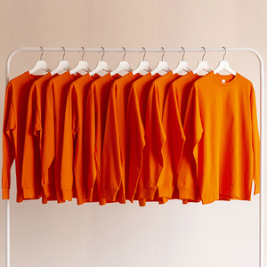 秋季新款橙色 橘色重磅纯棉打底衫圆领上衣BF风长袖T恤男女宽松潮