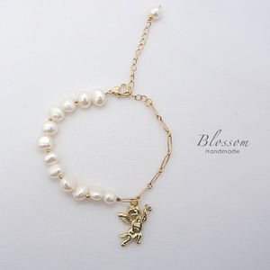 blossom studio 淡水巴洛克珍珠手链 镀金天使链条 复古百搭个性