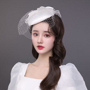 新娘小礼帽头饰新款结婚法式赫本风超仙白色网纱帽子婚纱礼服配饰