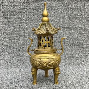 古玩纯铜家用复古熏香炉摆件仿古做旧铜香炉香熏炉古董老铜器塔炉